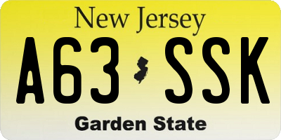 NJ license plate A63SSK