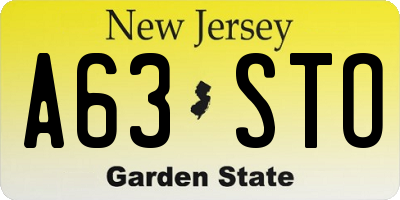 NJ license plate A63STO