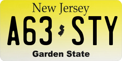 NJ license plate A63STY