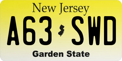 NJ license plate A63SWD