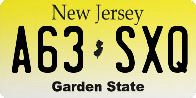 NJ license plate A63SXQ