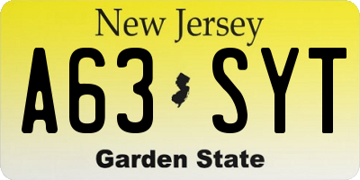 NJ license plate A63SYT