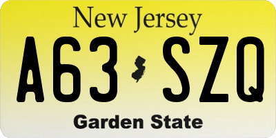 NJ license plate A63SZQ