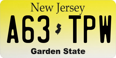 NJ license plate A63TPW
