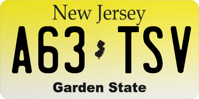NJ license plate A63TSV