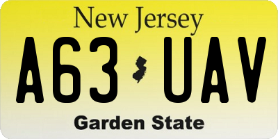 NJ license plate A63UAV