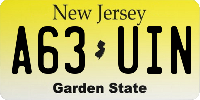 NJ license plate A63UIN