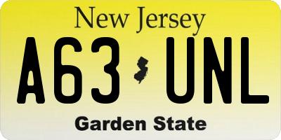NJ license plate A63UNL