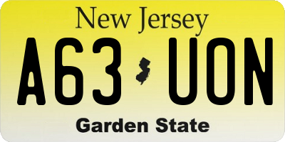 NJ license plate A63UON