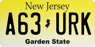 NJ license plate A63URK