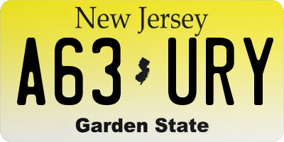 NJ license plate A63URY