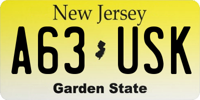 NJ license plate A63USK