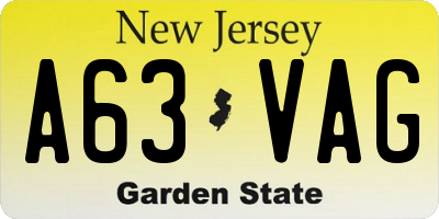 NJ license plate A63VAG