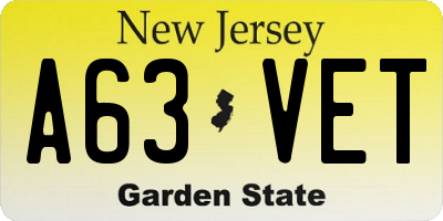 NJ license plate A63VET
