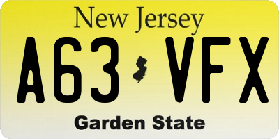NJ license plate A63VFX