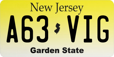 NJ license plate A63VIG