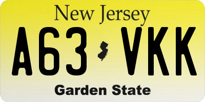 NJ license plate A63VKK