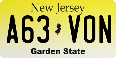 NJ license plate A63VON