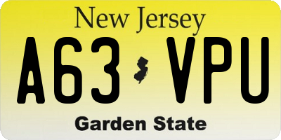 NJ license plate A63VPU