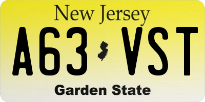 NJ license plate A63VST