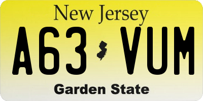 NJ license plate A63VUM