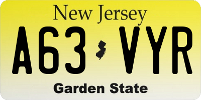 NJ license plate A63VYR