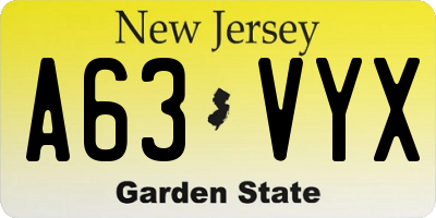 NJ license plate A63VYX
