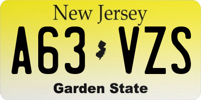 NJ license plate A63VZS
