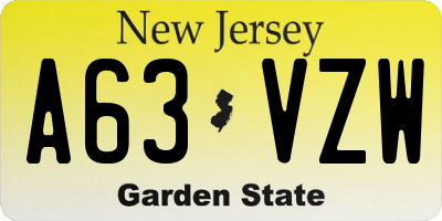NJ license plate A63VZW