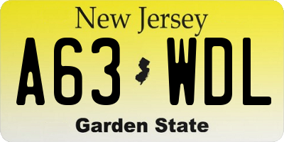 NJ license plate A63WDL