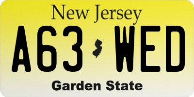 NJ license plate A63WED