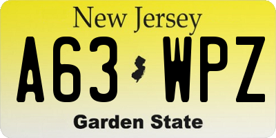NJ license plate A63WPZ