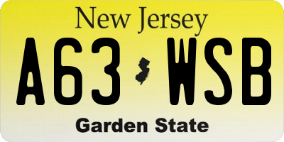NJ license plate A63WSB