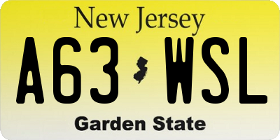 NJ license plate A63WSL