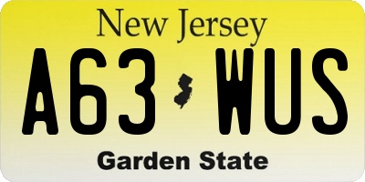 NJ license plate A63WUS