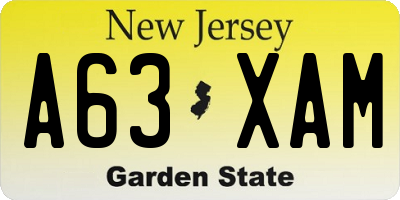 NJ license plate A63XAM