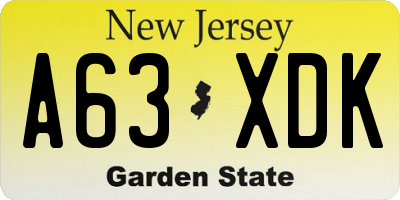 NJ license plate A63XDK