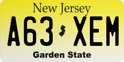 NJ license plate A63XEM