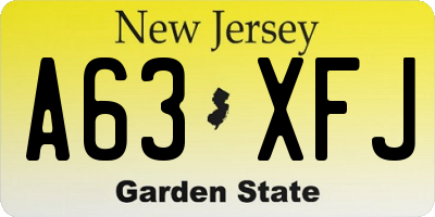 NJ license plate A63XFJ