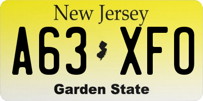 NJ license plate A63XFO