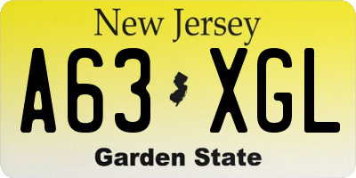 NJ license plate A63XGL