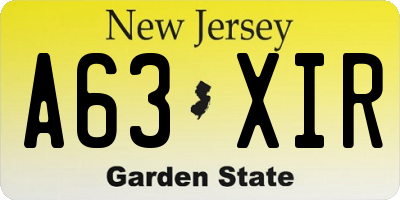 NJ license plate A63XIR