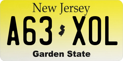 NJ license plate A63XOL