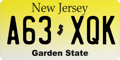 NJ license plate A63XQK