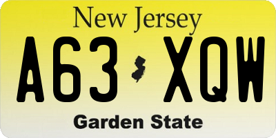 NJ license plate A63XQW