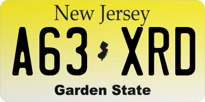 NJ license plate A63XRD