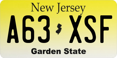 NJ license plate A63XSF