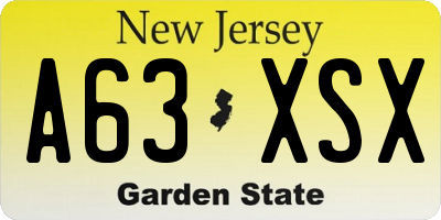 NJ license plate A63XSX