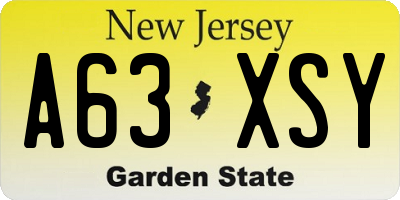 NJ license plate A63XSY