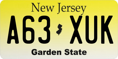 NJ license plate A63XUK